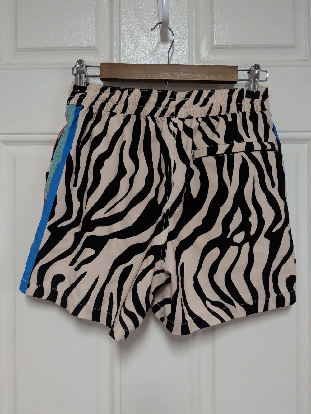 Duvin Swim Shorts Mens Small Zebra Disco Trunks Rainbow Stripe Brief Lined